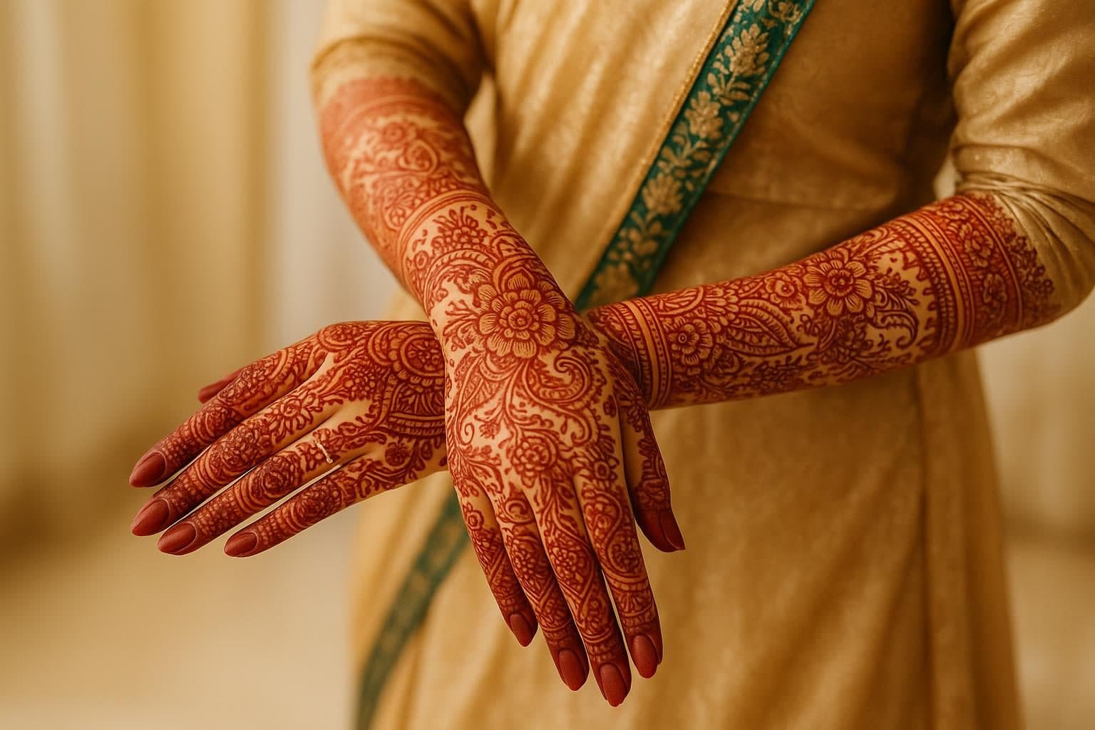 Bridal henna artistry at Qasr Alshar Salon Dubai