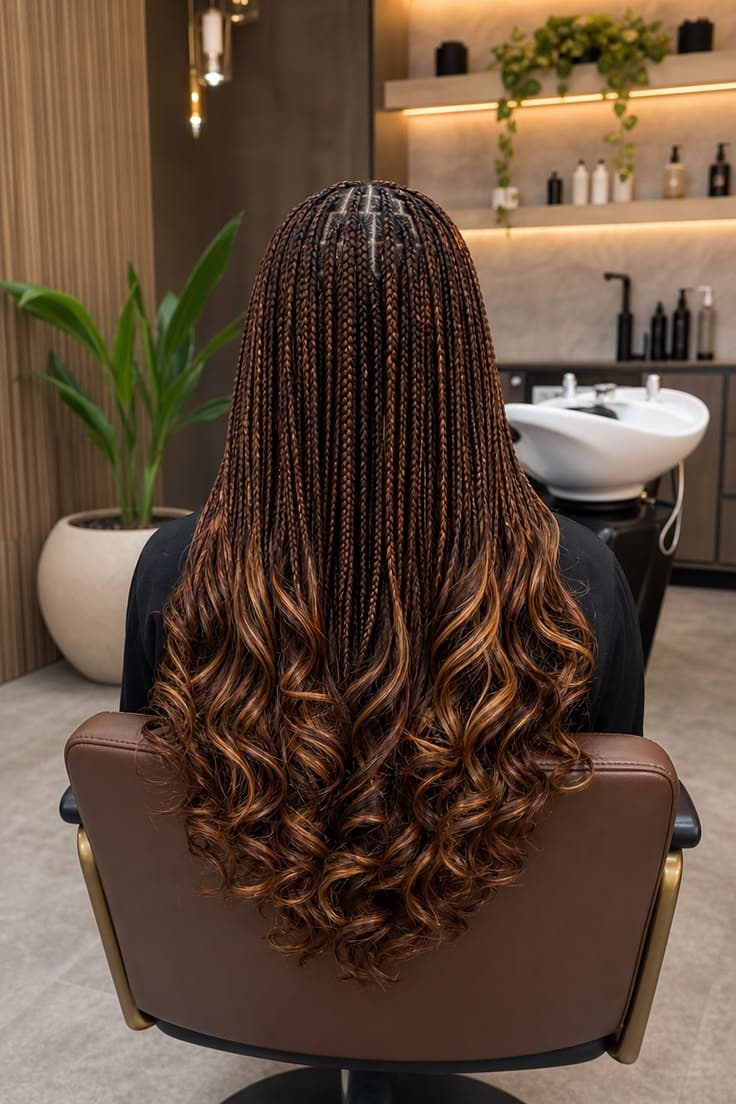 French Curl Braids at Qasr Alshar Salon, Dubai